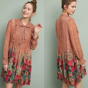 Bl^nk London Anthropologie Eirena Flowy Ruffle Animal Print Floral Dress XSP